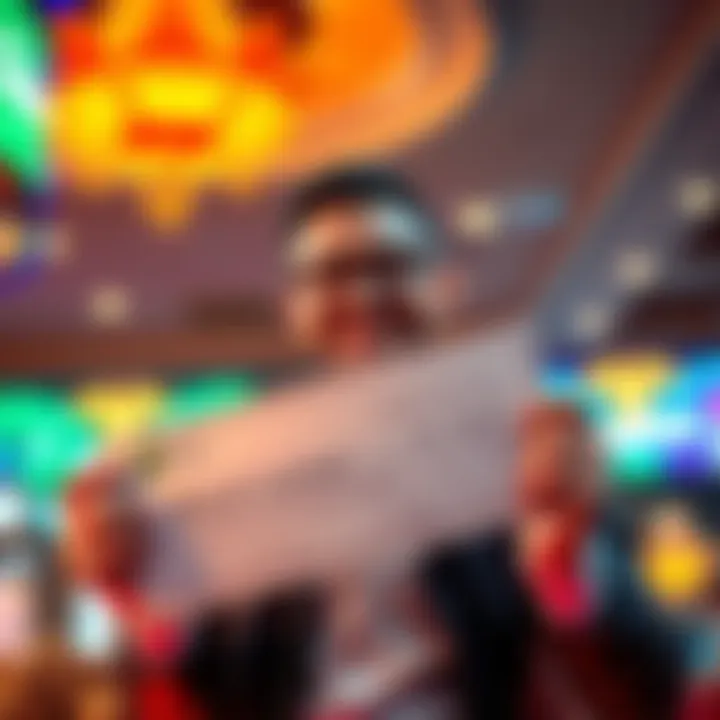 A player holding a check from Black Lotus Casino with a happy expression