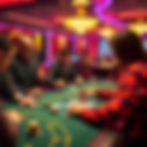 A player at a casino table focusing on cards while others watch skeptically, highlighting traditional gaming tactics