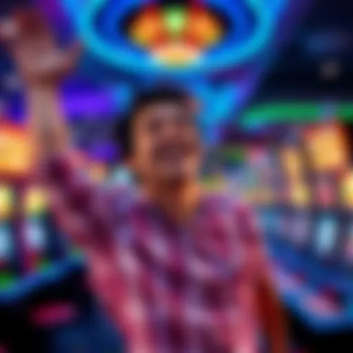 A person at Thunder Valley Casino cheerfully celebrating a $13.9K jackpot win, surrounded by slot machines and colorful lights.