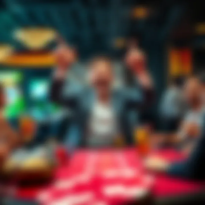 A player at a casino table celebrates turning $100 into $300, showing excitement with friends and drinks nearby.