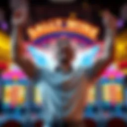 A happy casino player celebrating after hitting a jackpot on the Double Blessings slot machine, showing excitement and joy with arms raised