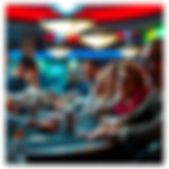 Group of people at a casino table, some showing excitement and others looking worried while playing