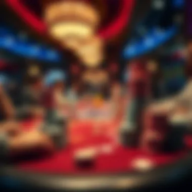 A poker table showcasing large stacks of chips with players engaged in the game