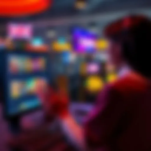 A woman looking at a computer screen with casino games displayed, asking for suggestions on gaming sites