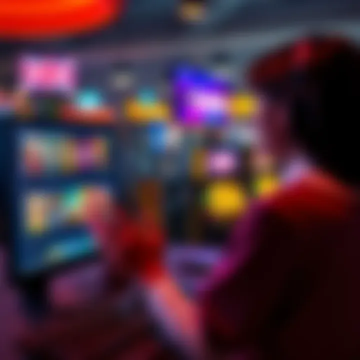 A woman looking at a computer screen with casino games displayed, asking for suggestions on gaming sites