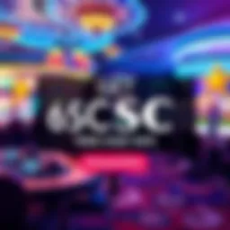 Colorful graphic showing a casino environment with text promoting free 6SC for new signups