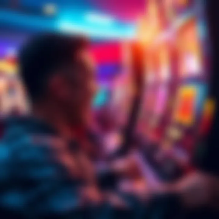 Casino Slot Machine A person playing a slot machine at a local casino, showing excitement after a win with coins spilling out.