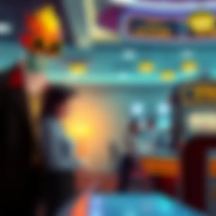 A casino scene showing a slot machine with a frustrated player and an indifferent cashier behind the counter.