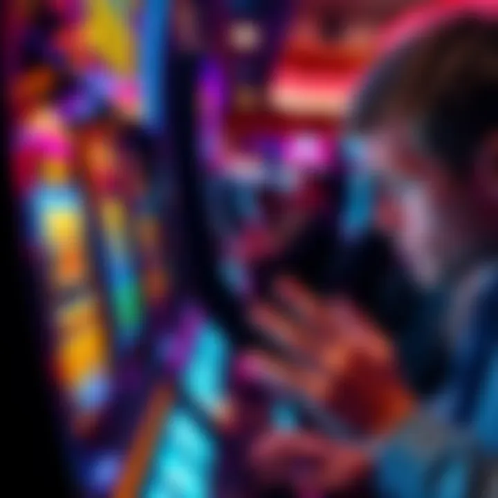 A close-up of a slot machine with a player looking frustrated after losing money quickly during their gaming session.