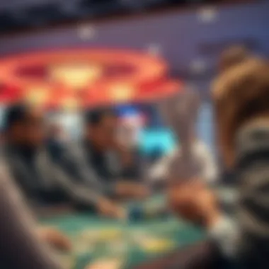 Casino employees observing players at a gaming table, focusing on tracking advantage play strategies.