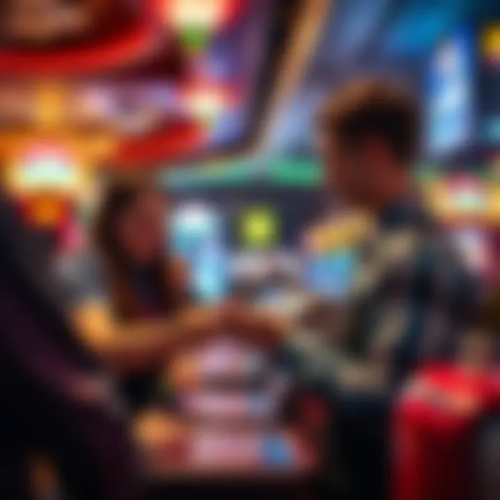Casino Staff Receiving Tips Handpay staff in a casino receiving tips from patrons, showcasing a friendly interaction.