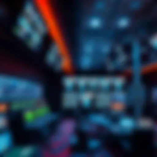 A brightly lit casino surveillance room filled with multiple screens showing live feeds of players and tables, indicating the use of AI technology for monitoring.