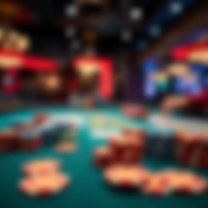 A close-up of a casino table filled with colorful chips and cards, showing a player making a buy-in decision.