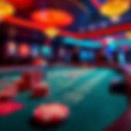 A close-up view of a casino table displaying colorful chips and a betting layout at CharlesTown Hollywood Casino