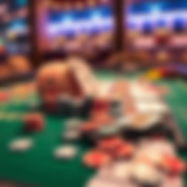 A casino table covered in colorful chips and cards, depicting the thrill of online gambling.