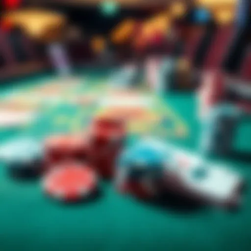 A close-up view of a casino table featuring colorful chips and playing cards, illustrating the excitement of online gaming.
