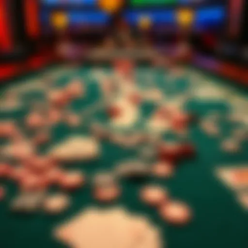 A casino table with scattered chips and playing cards, showing a player's lost bets and missed chances.