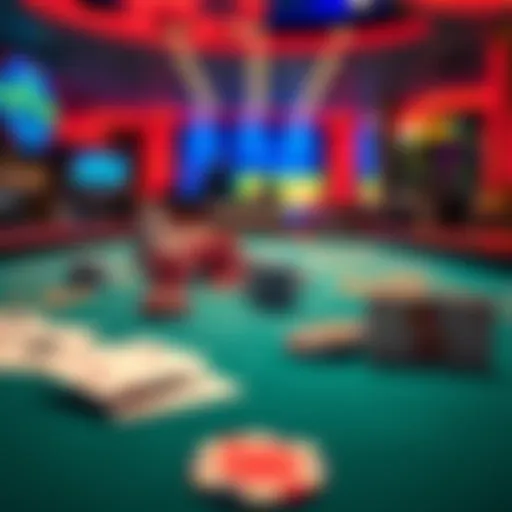 A casino table displaying colorful chips and playing cards, representing the gaming experience at 888 Casino in Ontario.