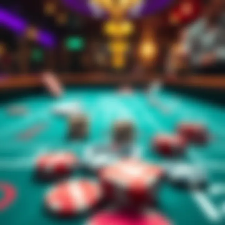 A close-up view of a craps table with dice and chips, showing an engaged player contemplating their next move.