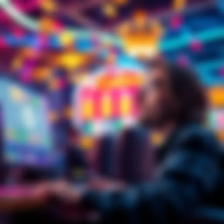 Casino Winner Facing Tax Issues A surprised person looking at their computer screen with casino symbols in the background, showing excitement and confusion about winnings and taxes.