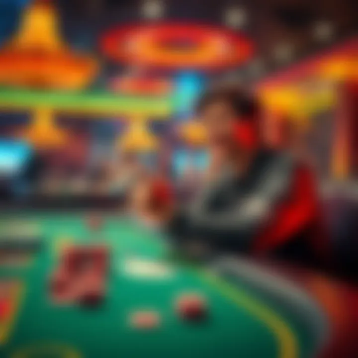 A person sitting at a casino table with chips and cards, looking excited about their chances of winning.