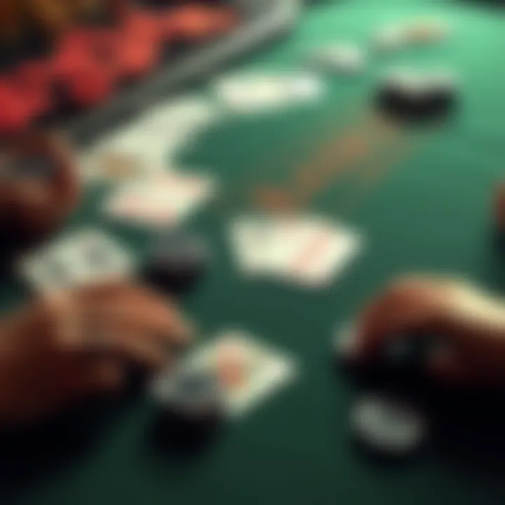 A casino table with cards spread out, showing common misplayed hands like blackjack and poker chips