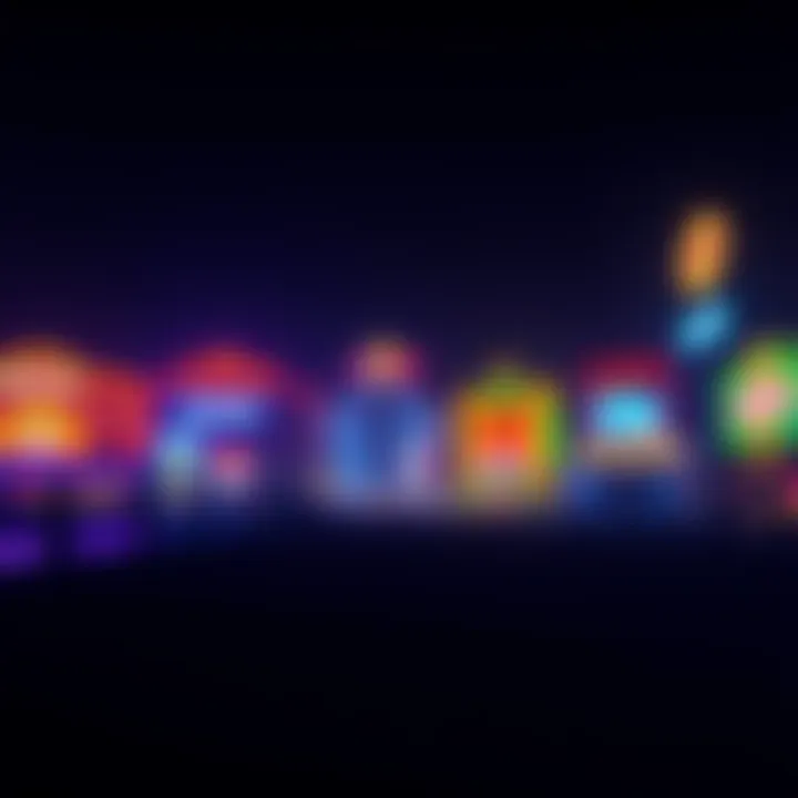 View of various casinos from a distance, showcasing lights and signage, with Illinois state line in view