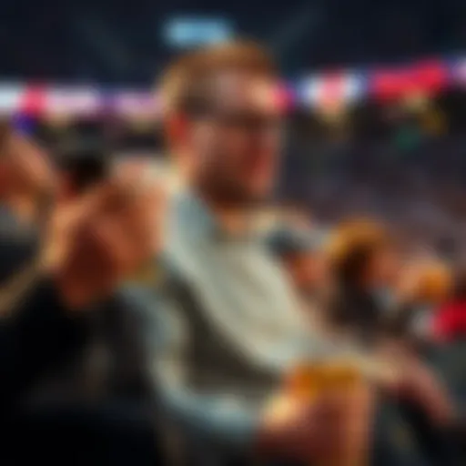 A casual sports fan showing frustration while watching a game, with a focused expression and a drink in hand.