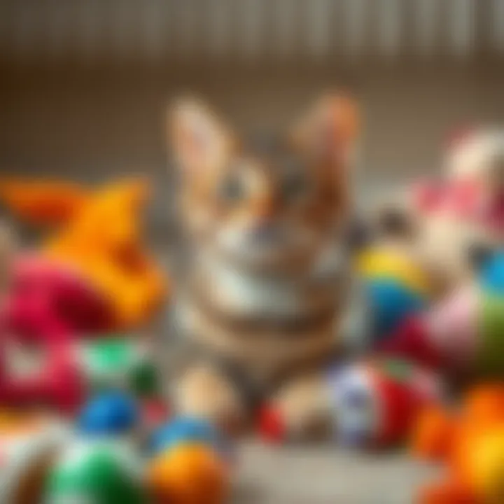 Cat Looking Confused A confused cat tilting its head, surrounded by scattered toys, capturing a humorous moment of miscommunication between pet and owner.