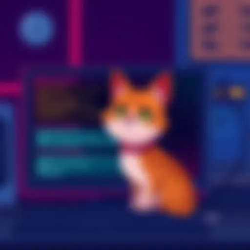 A computer screen displaying error messages related to the Cats Soup error, showcasing a confused cat character, symbolizing user frustration.