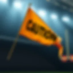 A caution flag hanging in the air, symbolizing the warning to hold off on betting for Monday Night Football until more information is available.
