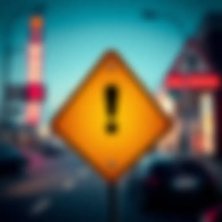 A caution sign warning about the dangers of tailing in risky situations. The sign features an exclamation mark and vivid colors.