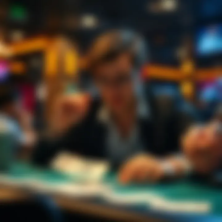 Cautious Gambler A person contemplating a small $2 wager at a betting table, with a thoughtful look on their face.