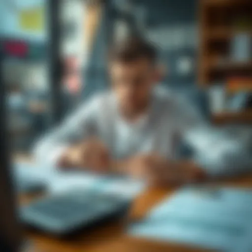 A thoughtful person weighing options between cashing out investments and holding onto them, with financial documents and a calculator on the table.