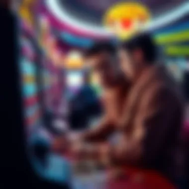 A person looking concerned while playing a fast spinning slot machine, with coins scattered on the table, symbolizing the risk of quick losses.