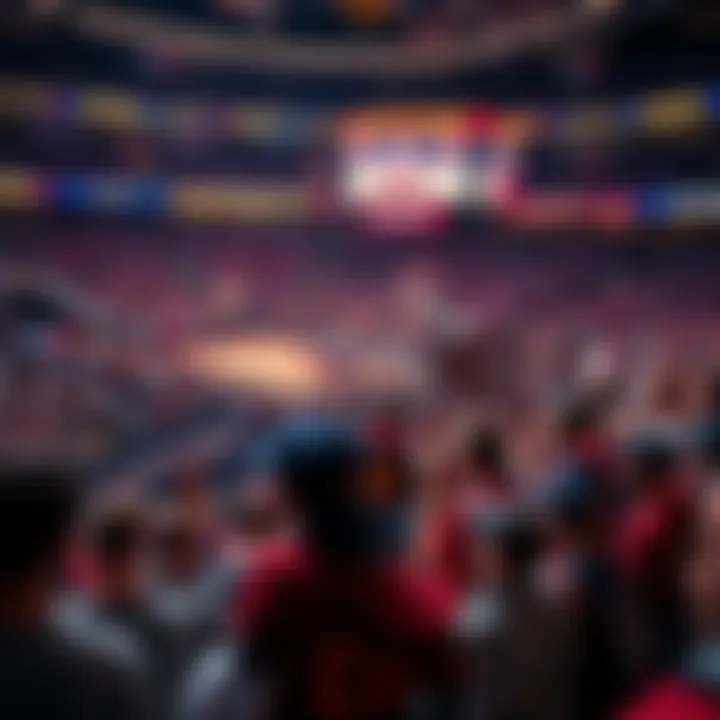 Fans cheering in a packed arena during a tense Cavs game, holding signs anticipating overtime action.