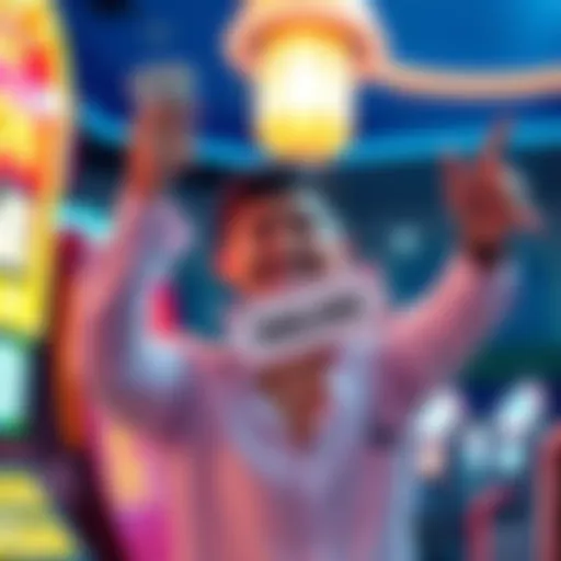 A person joyfully holding up cash and a jackpot ticket after winning $10,000 at a casino.