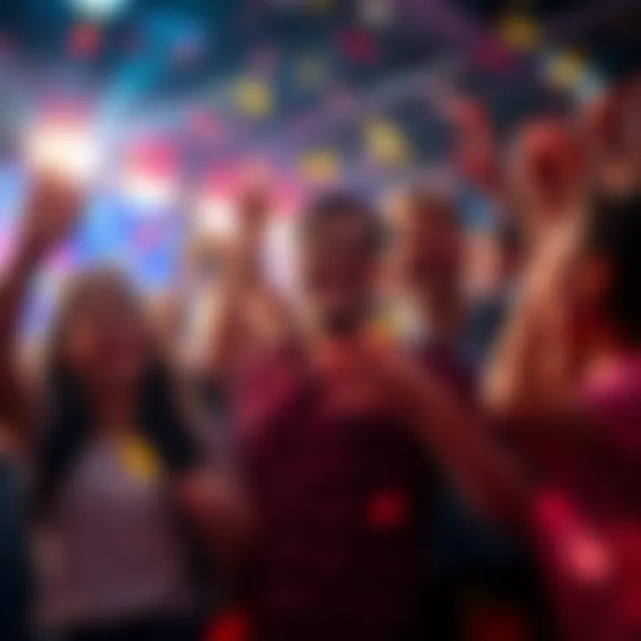 People celebrating together with smiles and confetti in a lively setting after unexpected wins.