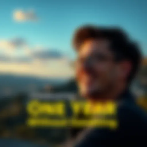 A person looking happy and content, reflecting on a year free from gambling, with a scenic background symbolizing hope and new beginnings.