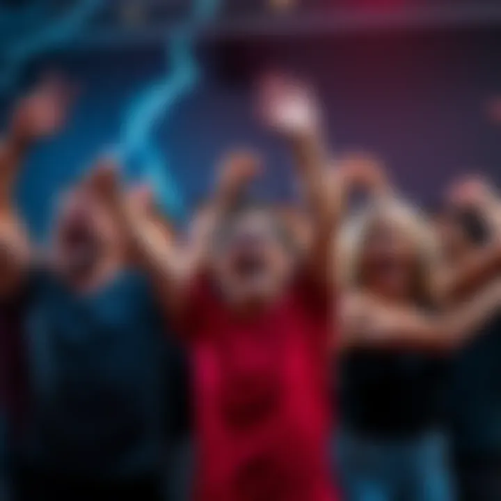 A group of people with energized expressions celebrating their achievements in a fitness challenge, showing enthusiasm and motivation.