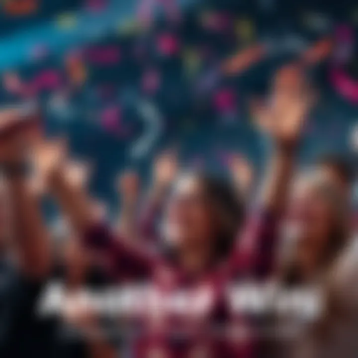People cheering and celebrating a recent victory with smiles and confetti in the air.