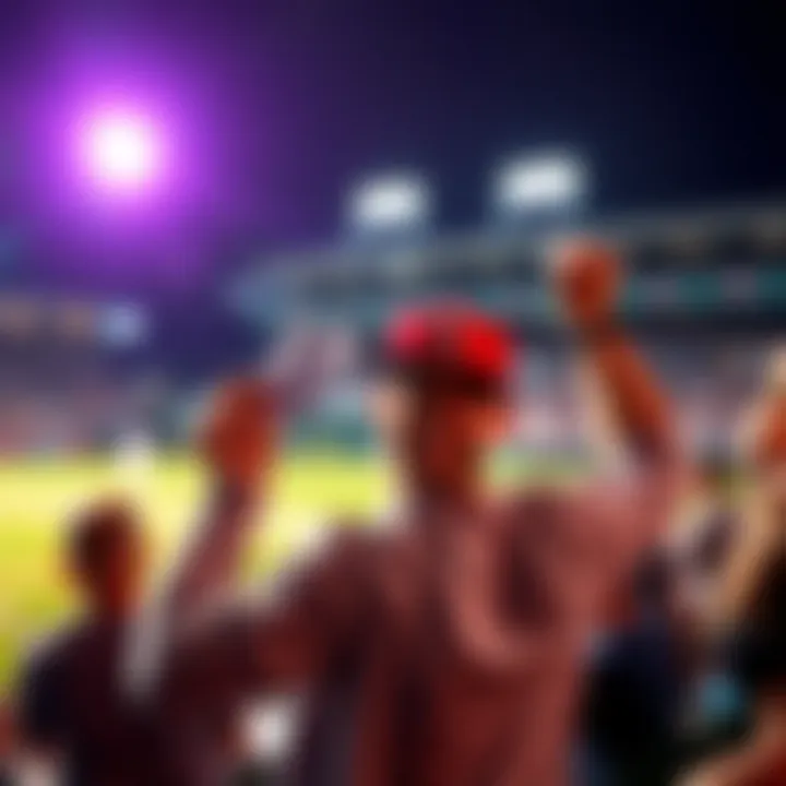 A person joyfully holds a betting slip and celebrates with friends after hitting a 5-leg parlay, with a baseball game in the background.