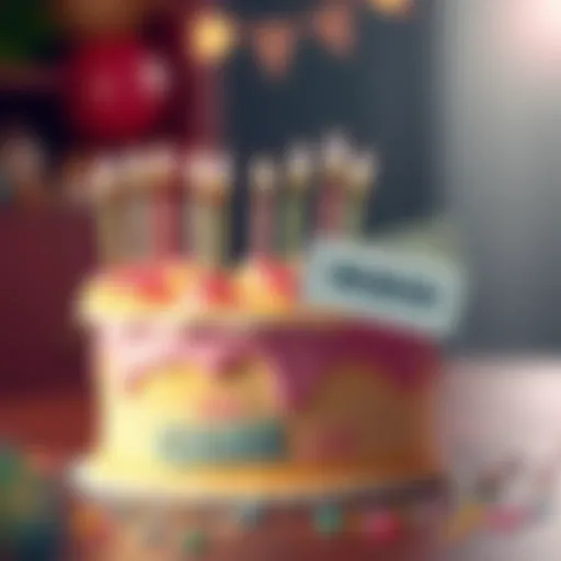 A colorful birthday cake with candles and a cash bonus envelope on a table, symbolizing rewards during Cake Day celebrations.