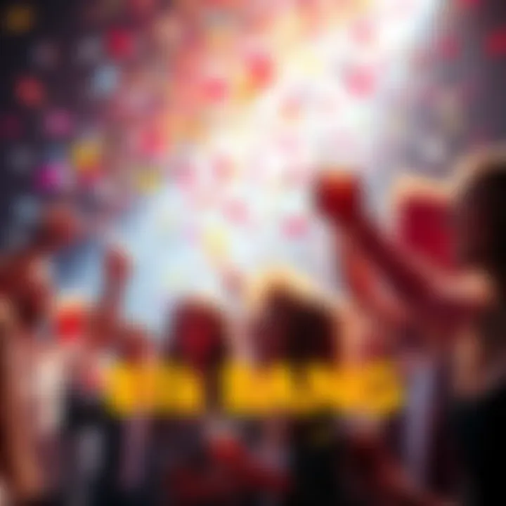 People celebrating a lottery win with confetti and drinks in hand, highlighting joy and excitement.