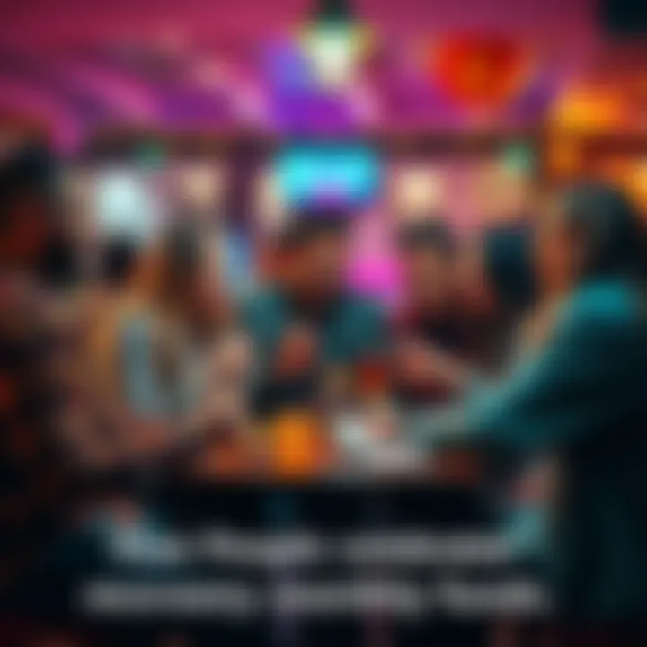 Group of friends enjoying drinks and snacks while discussing how to spend their monthly earnings
