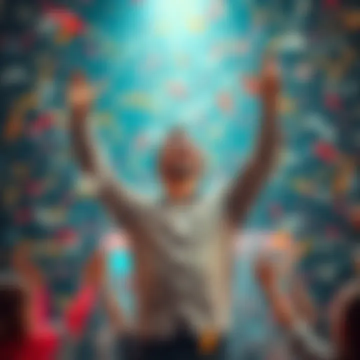 Celebrating Personal Achievement A person joyfully celebrating a milestone achievement with arms raised, surrounded by confetti.
