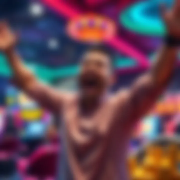 Excited Player Celebrating a Bonus Win A happy player celebrating after receiving a long-awaited bonus in a gaming setting
