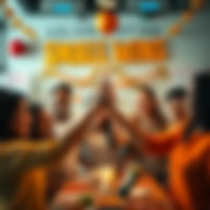 Celebrating Small Wins A diverse group of people smiling and high-fiving each other in celebration of their achievements, surrounded by positive affirmations and decorations.