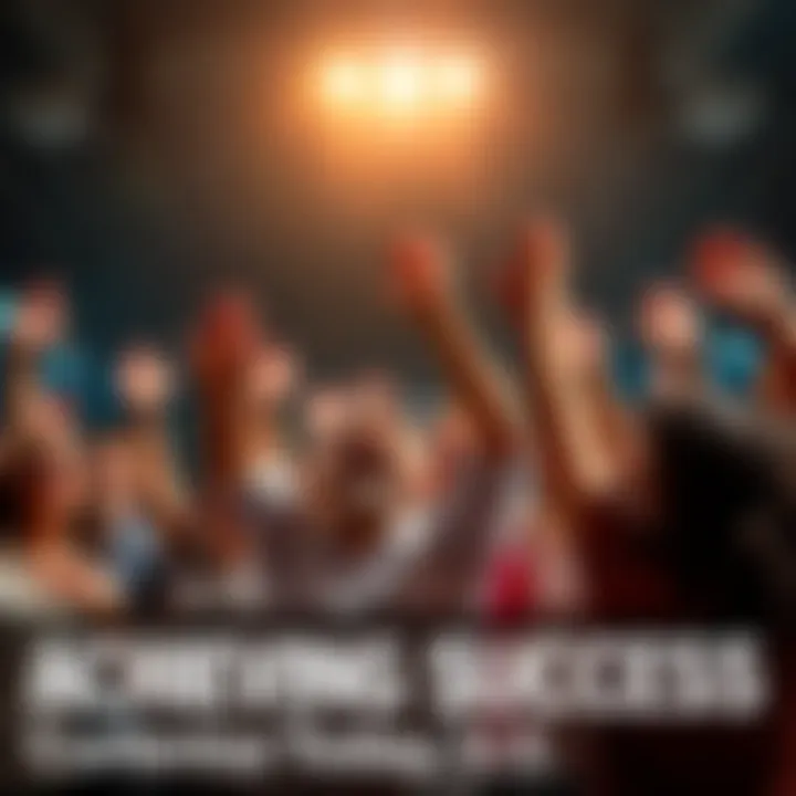 A group of people raising their hands in joy, celebrating their achievements with smiles and enthusiasm.