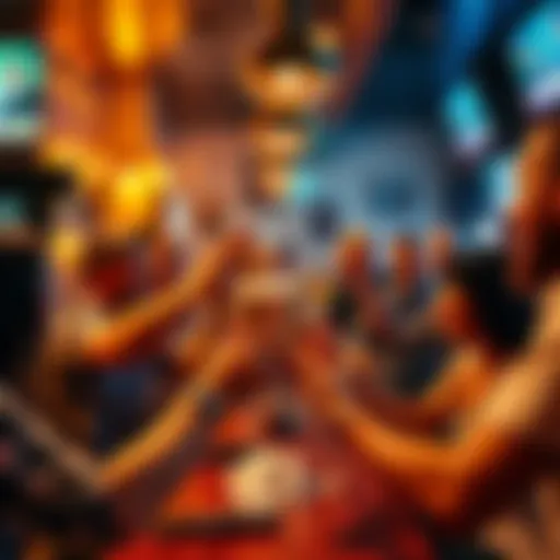 A lively bar scene with people cheering and toasting drinks after winning bets
